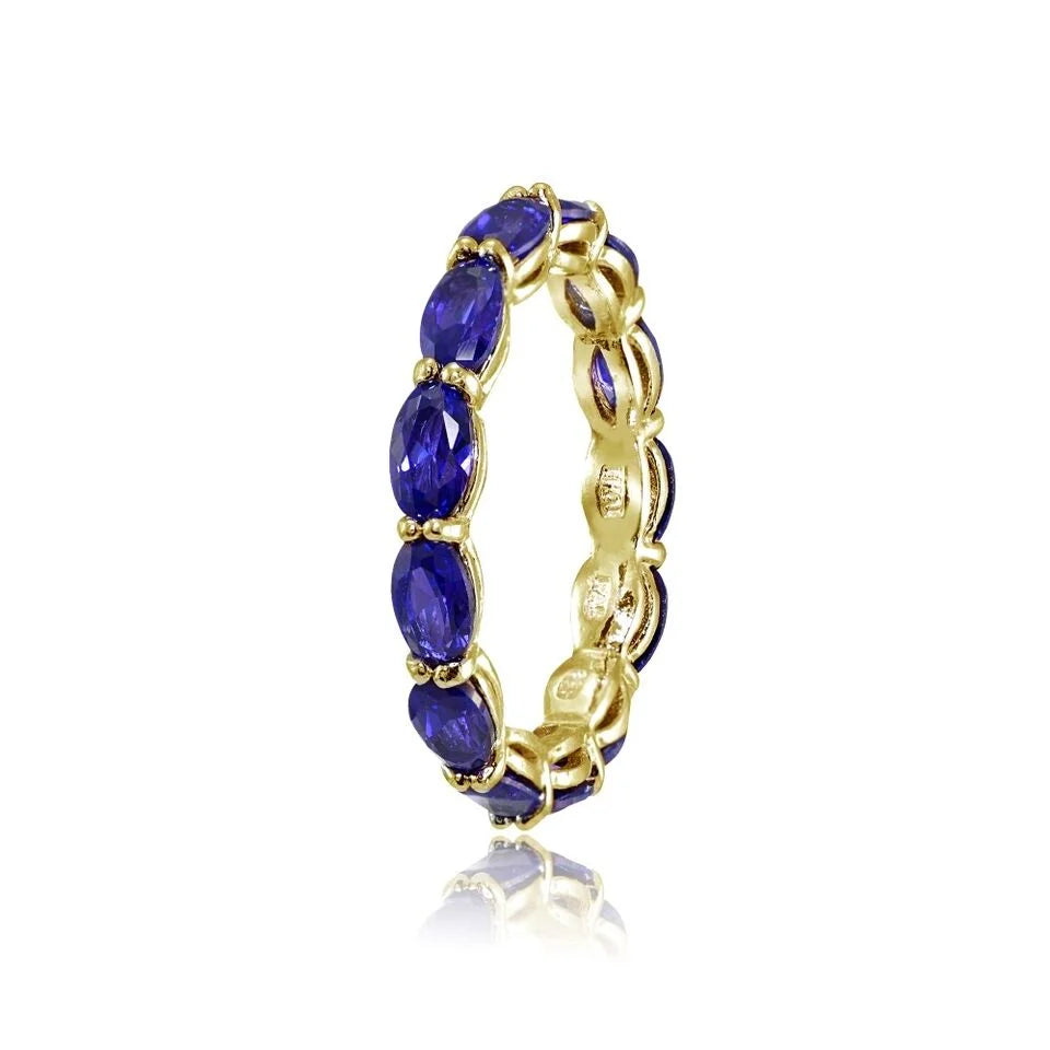 Blue Sapphire 5x3mm Oval-Cut Stackable Eternity Band Ring 925 Sterling Silver Yellow Gold Plated Gemstone Jewelry G228016