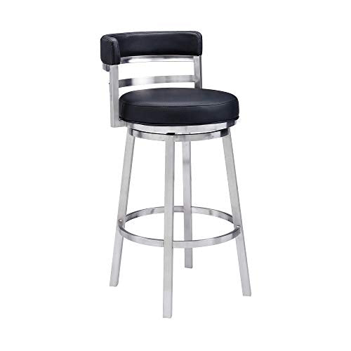 Gray Faux Leather and Brushed Stainless Steel Counter Height Swivel Bar Stool K4492