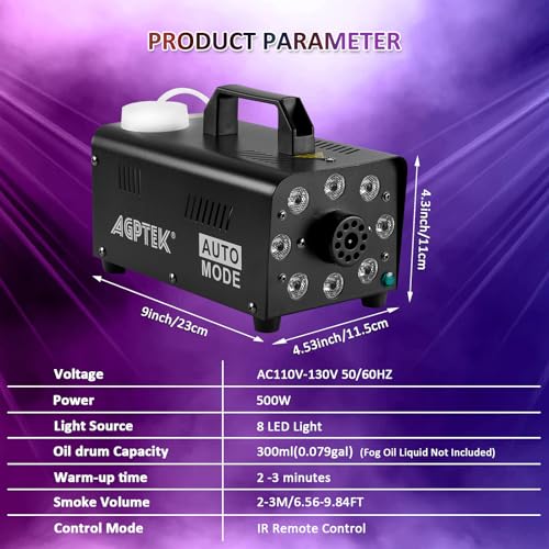 500W Portable LED Fog Machine with Lights & Wireless Remote Control O978