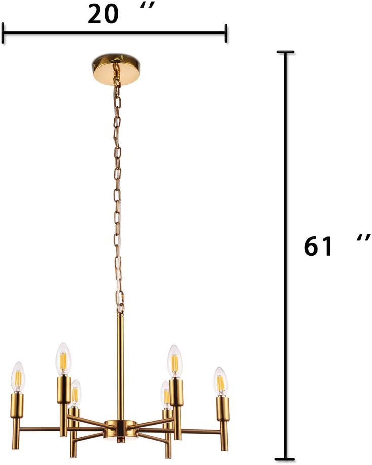 Brushed Brass 6 Lights Modern Pendant Ceiling Light Fixture P553