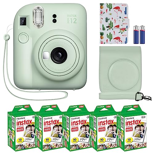 Fujifilm Instax Mini 12 Instant Camera + Accessory Bundle + Custom Case + Film Value Pack (50 Sheets) + Photo Album (Blossom Pink) V34793