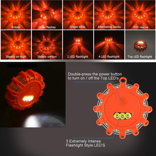 12 Pack LED Road Flares Emergency Warning Flare Kit with Magnetic Base & Hook U9483
