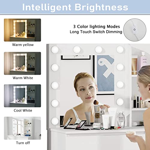 White Makeup Vanity with Lighted Mirror and 4 Drawers C3748