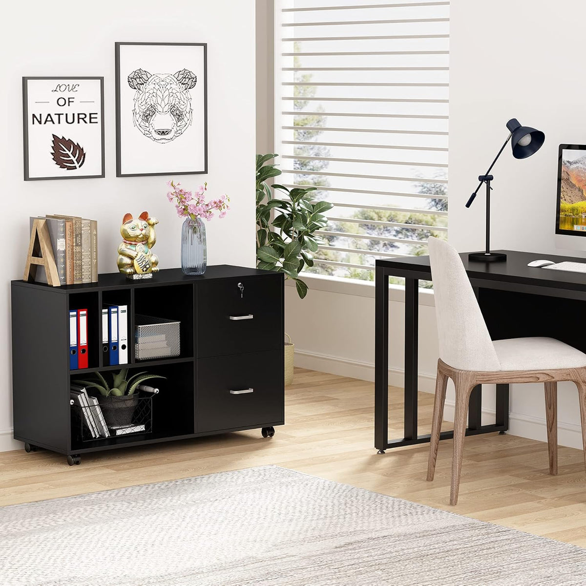 Black Lateral File Cabinet with Lock and Wheels O61268