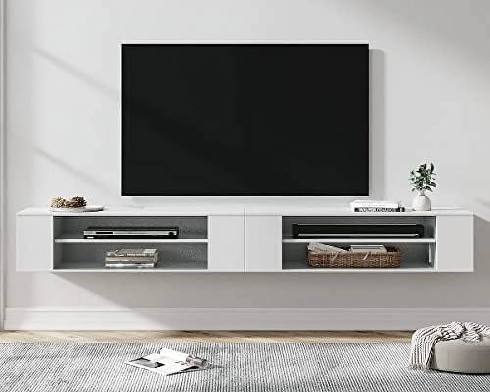 79 inch Floating TV Stand Wall Mounted Wood TV Cabinet Media Console Grey White Q228371