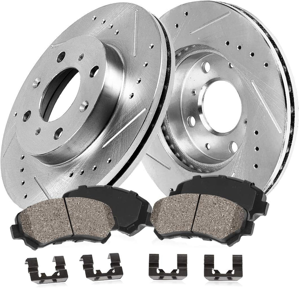 Front 257.8mm D/S 4 Lug Rotors + Ceramic Brake Pads + Clips Q414