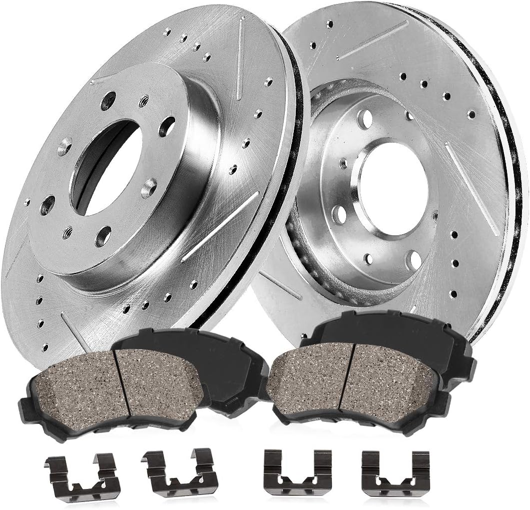 Front 257.8mm D/S 4 Lug Rotors + Ceramic Brake Pads + Clips Q414