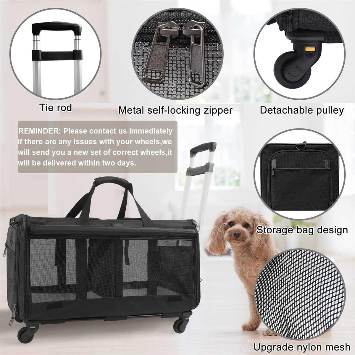 Double-Compartment Pet Rolling Carrier with Wheels P917