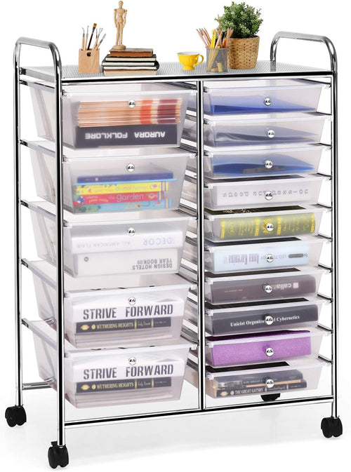 15-Drawer Rolling Storage Cart, Multicolored & Clear Q5416