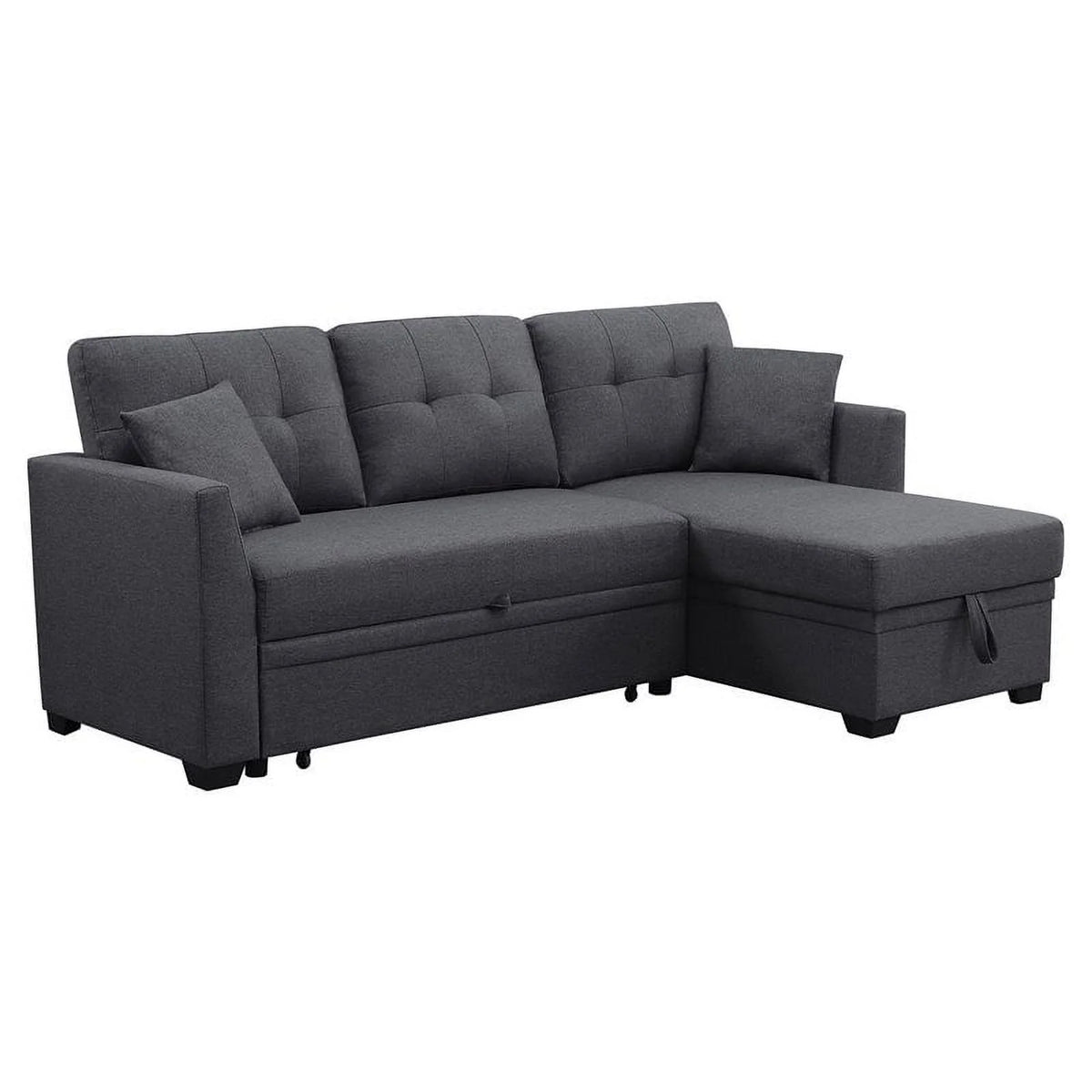 Dark Gray 3-Seat Fabric Sleeper Sectional Sofa with Storage I820
