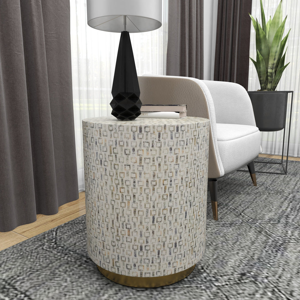 18" x 22" White Mother of Pearl Accent Table with Gold Base H98074