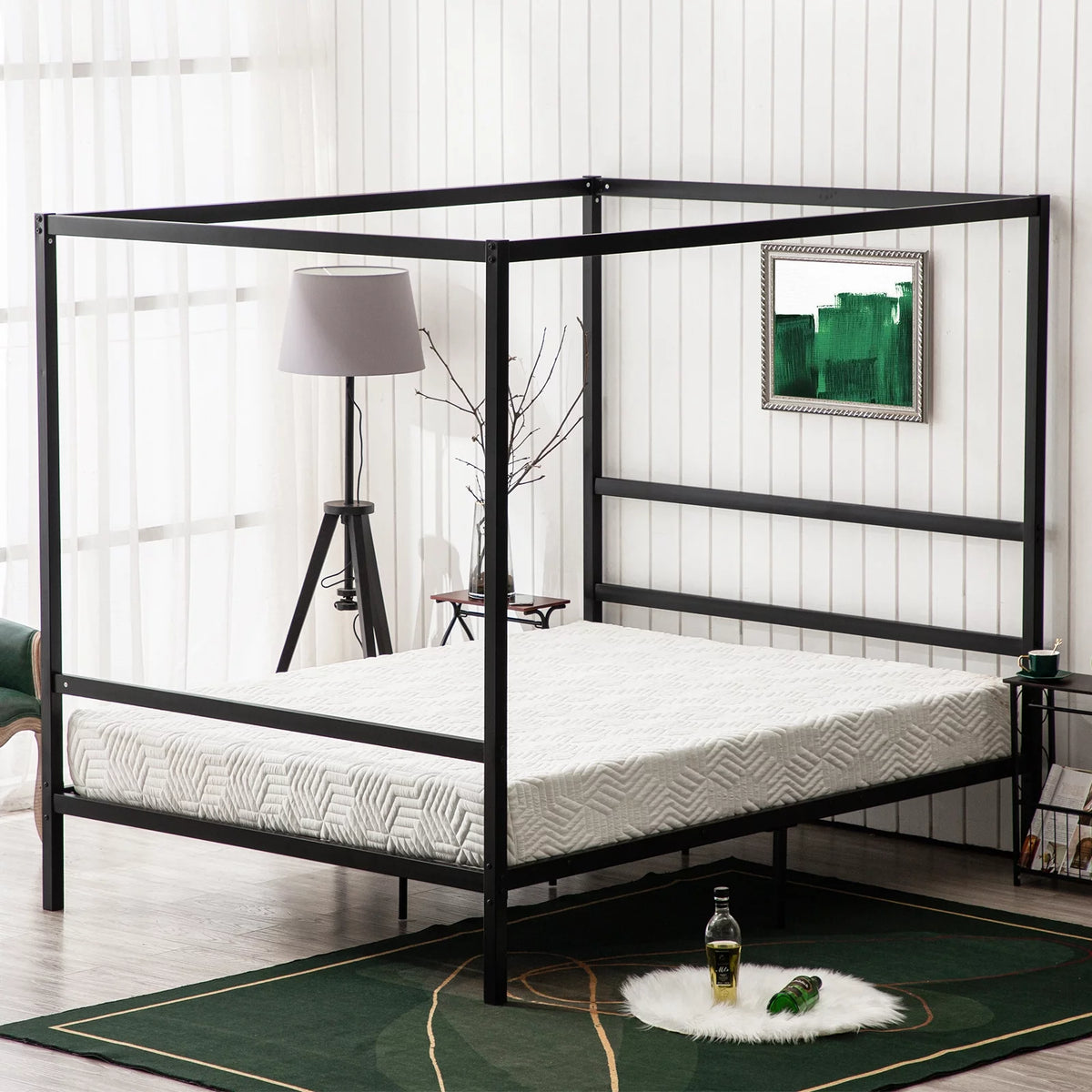 Black Queen Canopy Bed Frame with Headboard I495481
