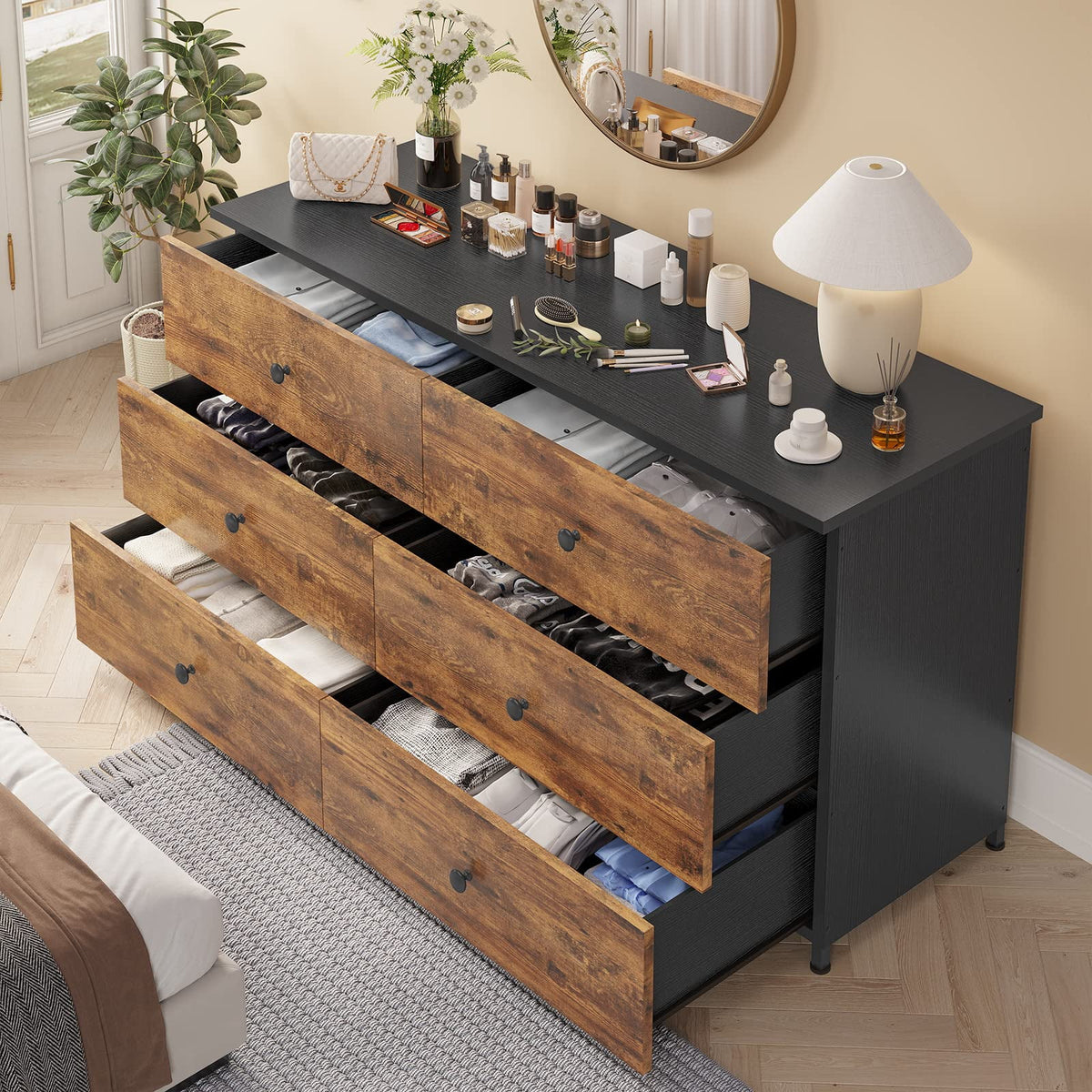 Brown 6 Drawer Double Dresser J78887