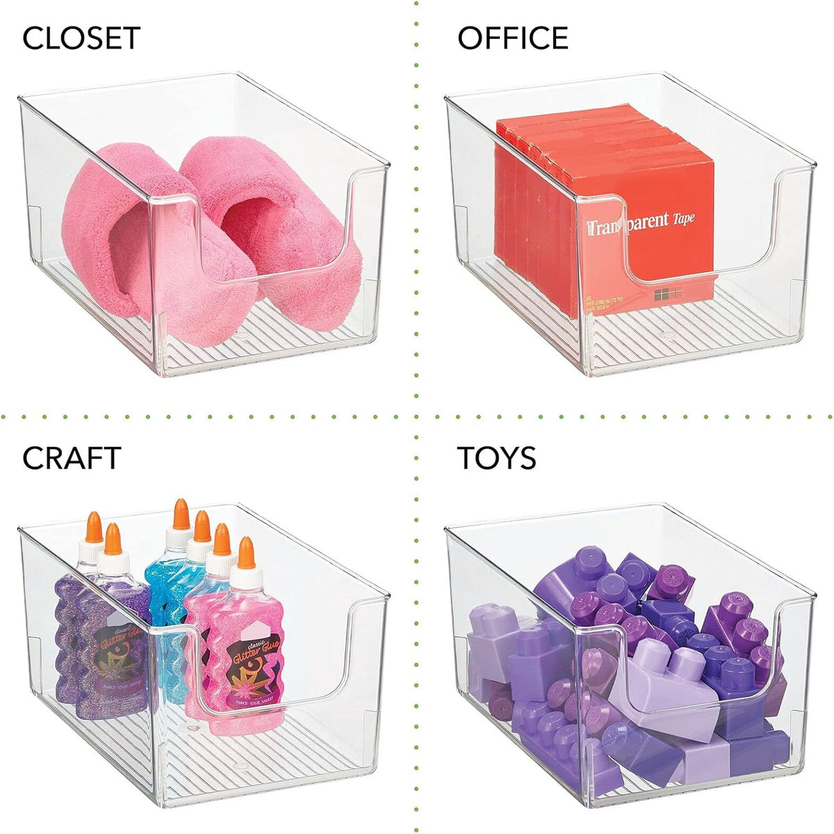 Clear Stackable Plastic Open Front Storage Organizer Bin Basket, 8 Pack M33711
