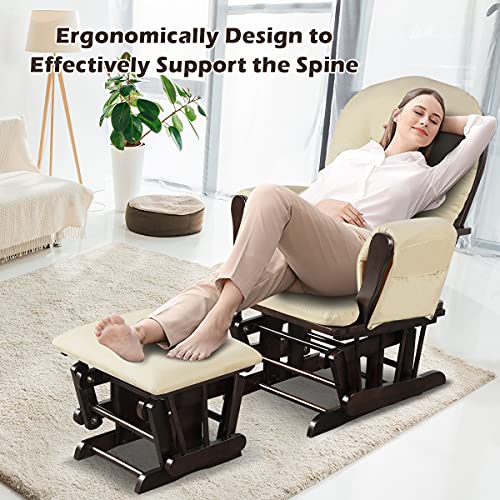 Beige Wood Glider and Ottoman Set J421