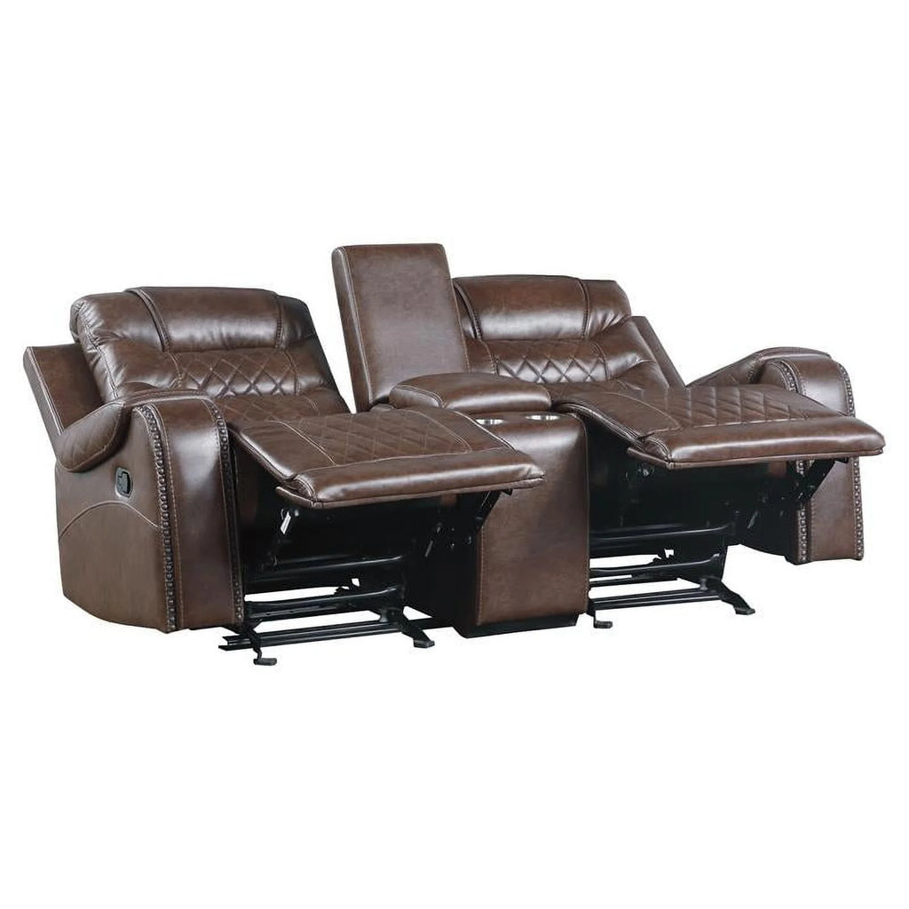 Brown Double Glider Reclining Loveseat with Center Console D6129