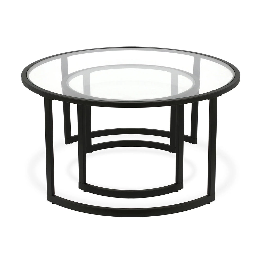 Black Glass Round Nested Coffee Table Set of 2 K742