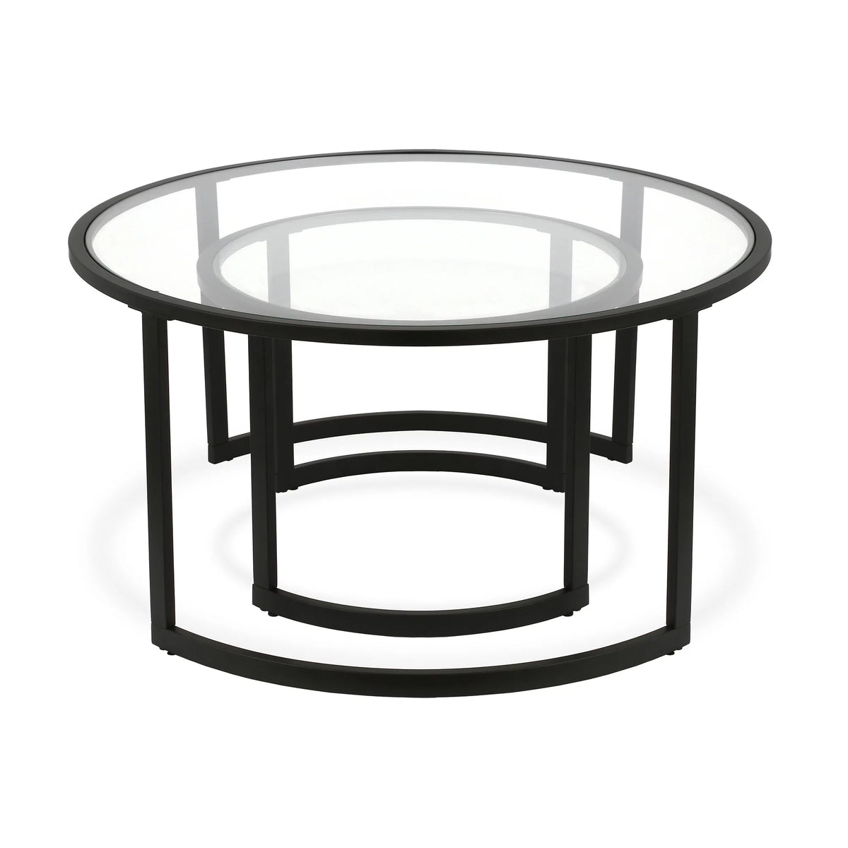 Black Glass Round Nested Coffee Table Set of 2 K742