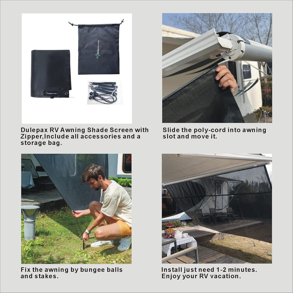 RV Awning Shade Screen with Zipper 8'X11'3'' O1715
