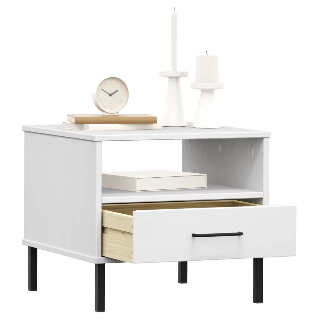 White Bedside Table with Metal Legs K214