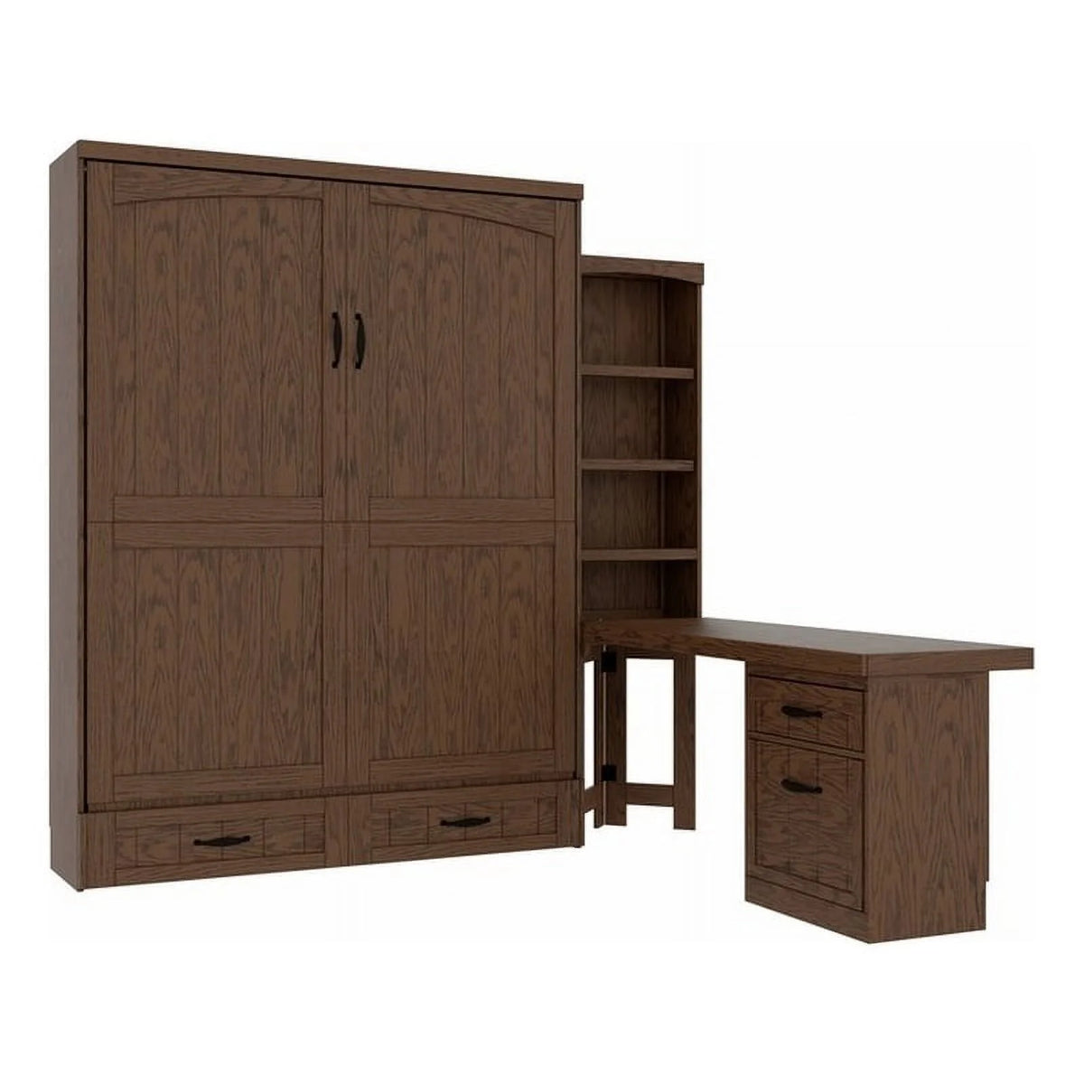 Solid Wood Queen Size Murphy Bed with Desktop in Brown I87277