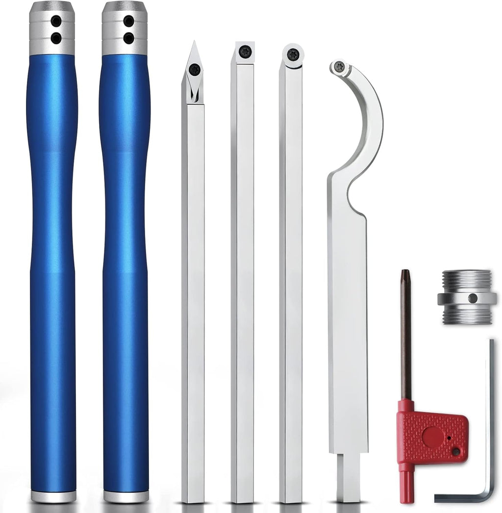Carbide Lathe Turning Tools with Removable Handle and Adjustable Connector including Swan Neck Hollower, Rougher, Finisher Y6298