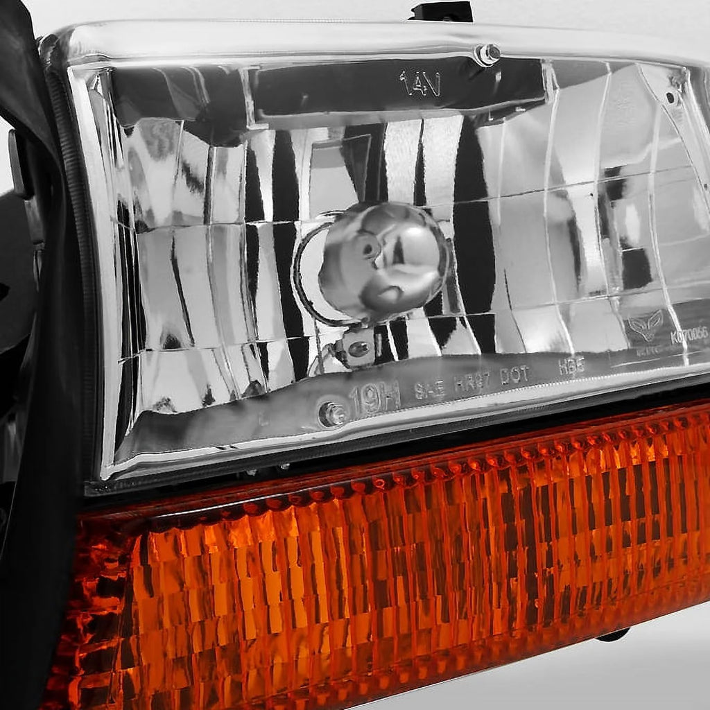 Chrome Driver Left + Passenger Right Side Headlights + Signal Lamp Pair Set H27362