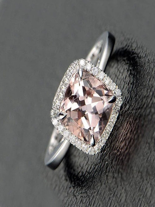 1.25 Carat Cushion Cut Peach Pink Morganite and Diamond Halo Engagement Ring in 10k White Gold K77582