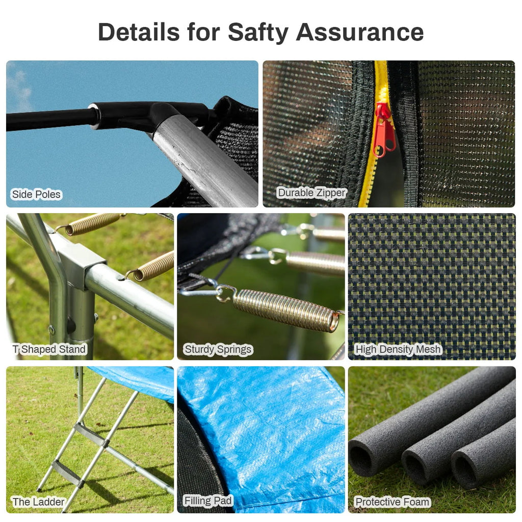 12' Round Backyard Trampoline with Safety Enclosure and Basketball Hoop W5217