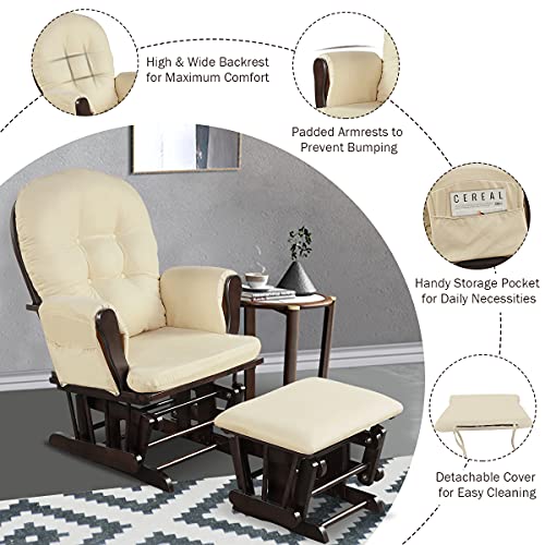 Beige Wood Glider and Ottoman Set J421