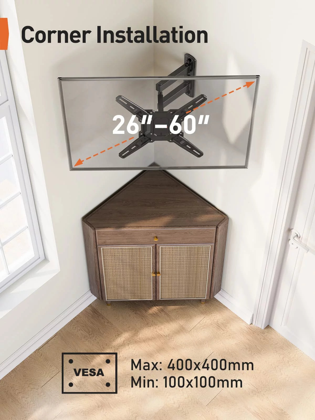 Full Motion TV Wall Mount for 26-60 inch LED LCD Flat Curved Screen TVs, Max 400x400mm, up to 82 lbs P925628
