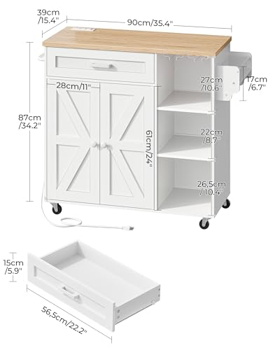 Black and Rustic Brown Rolling Kitchen Island Trolley with Power Outlet O29011