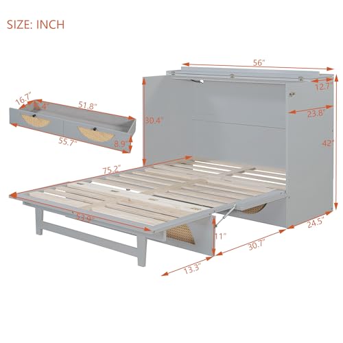 Full Size Murphy Bed Cabinet with USB and Storage Drawer S52938