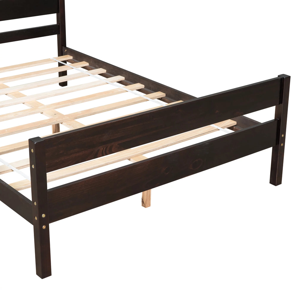 Full Espresso Platform Bed Frame with Headboard and Under Bed Storage I477