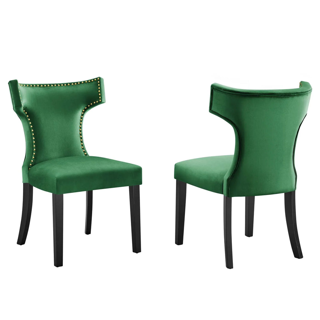 Velvet Dining Side Chairs Emerald Green Black Set of 2 C404