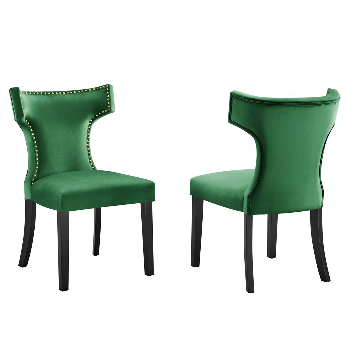 Velvet Dining Side Chairs Emerald Green Black Set of 2 C404