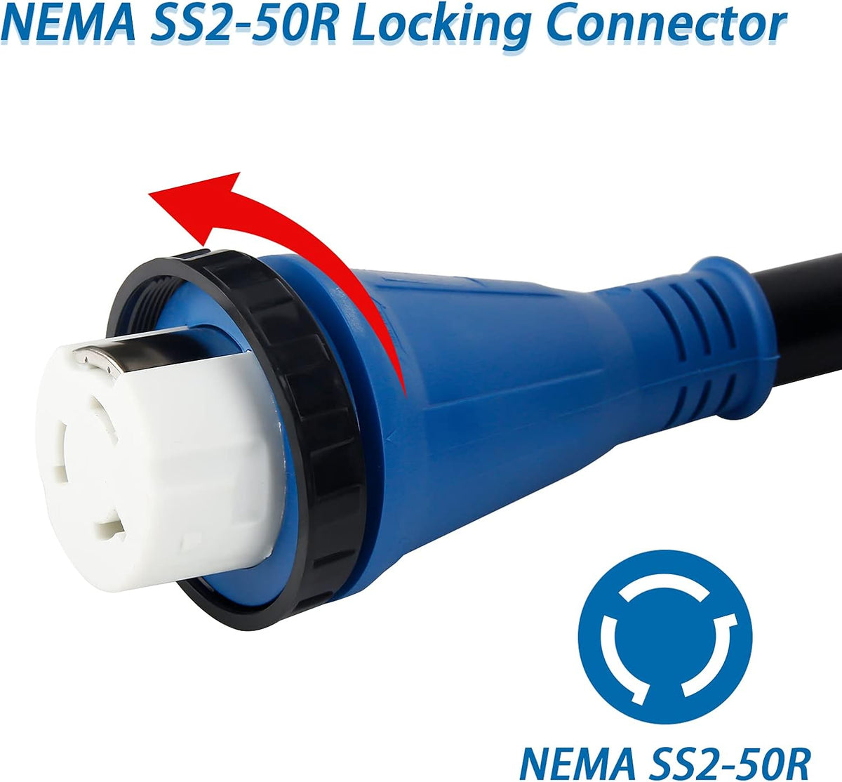 50 Amp 50 Feet RV Power Extension Cord, Heavy Duty STW Wire, Blue I48661