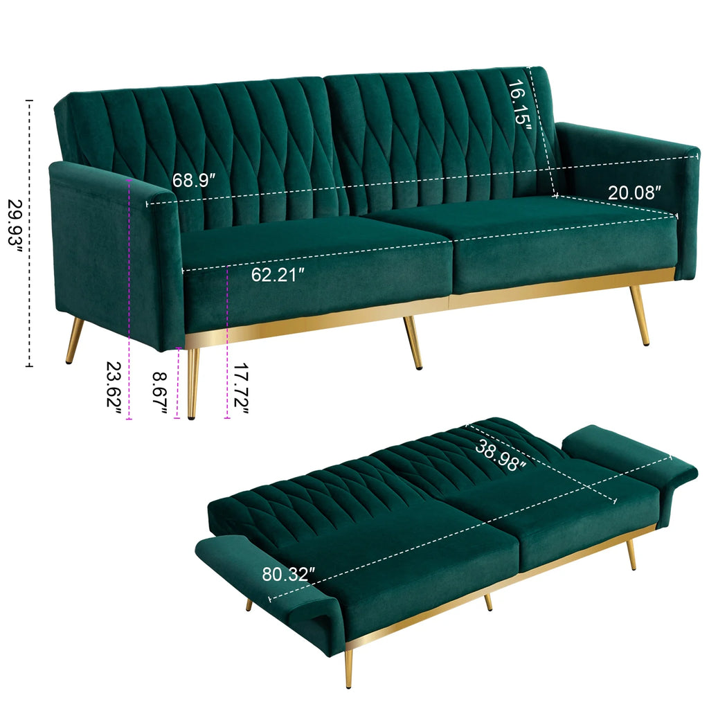 Green Velvet Convertible Futon Sofa Bed A819989