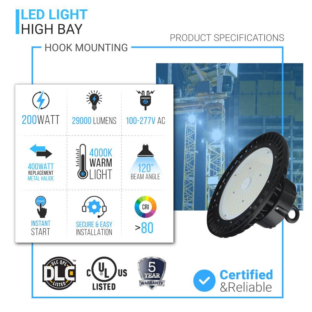 200W LED High Bay UFO 4000K Black E762626