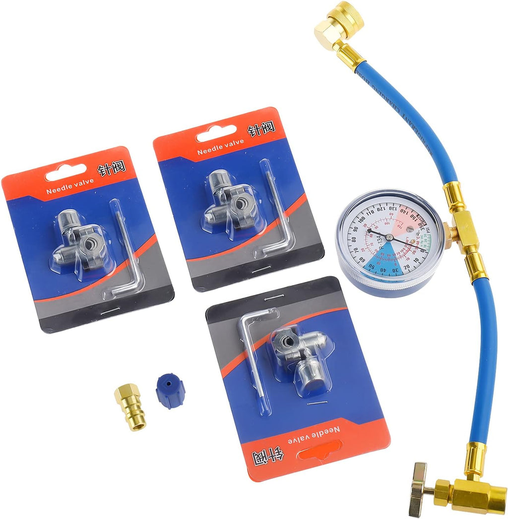 Refrigerant Charging Hose Gauge with 3 Pack Bullet Piercing Tap Valve Kit S55061