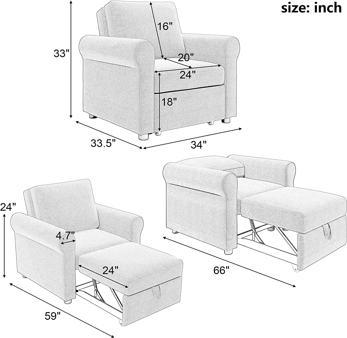 Dark Blue 3-In-1 Single Sofa Bed P146
