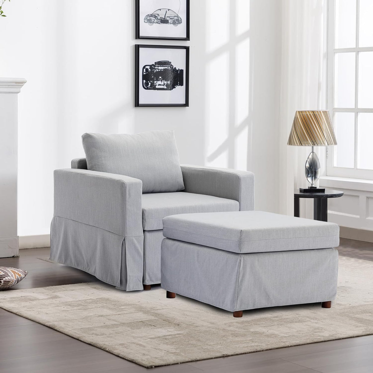 Light Grey Single Seat Module Sofa with 1 Ottoman M72813