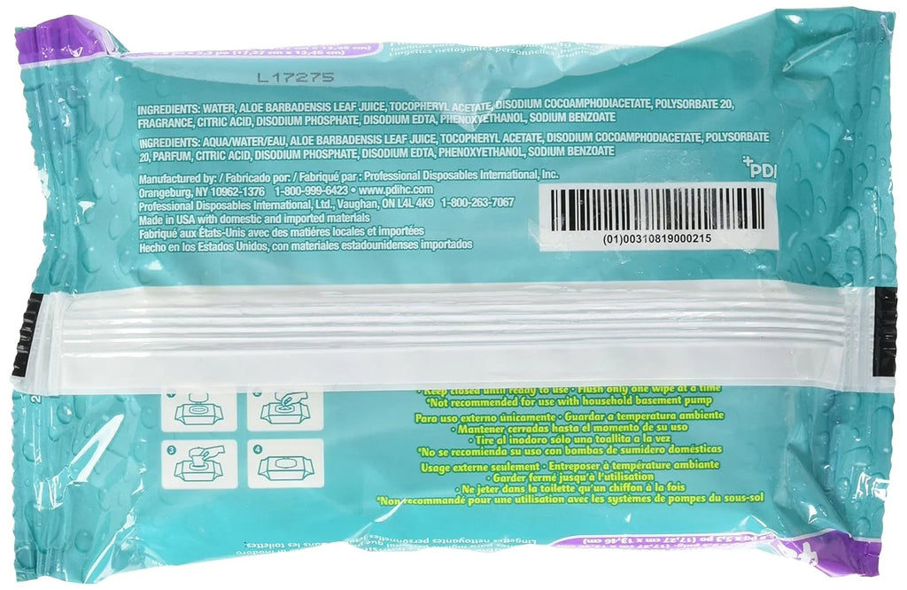 Hypoallergenic Moisturizing Personal Cleansing Cloths with Aloe & Vitamin E, 48 Wipes, Pack of 6 M427477