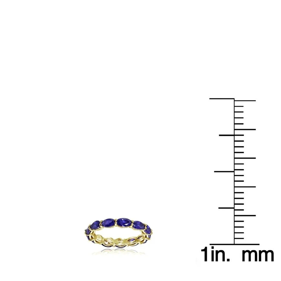 Blue Sapphire 5x3mm Oval-Cut Stackable Eternity Band Ring 925 Sterling Silver Yellow Gold Plated Gemstone Jewelry G228016