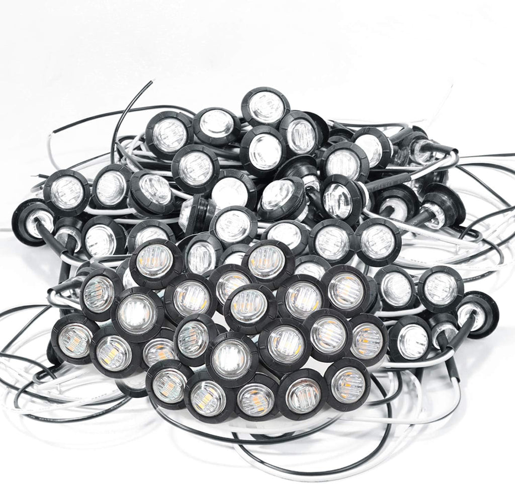120 Pack 3/4 Inch Amber 3 LED Clear Lens Round Trailer Side Marker Lights A244350