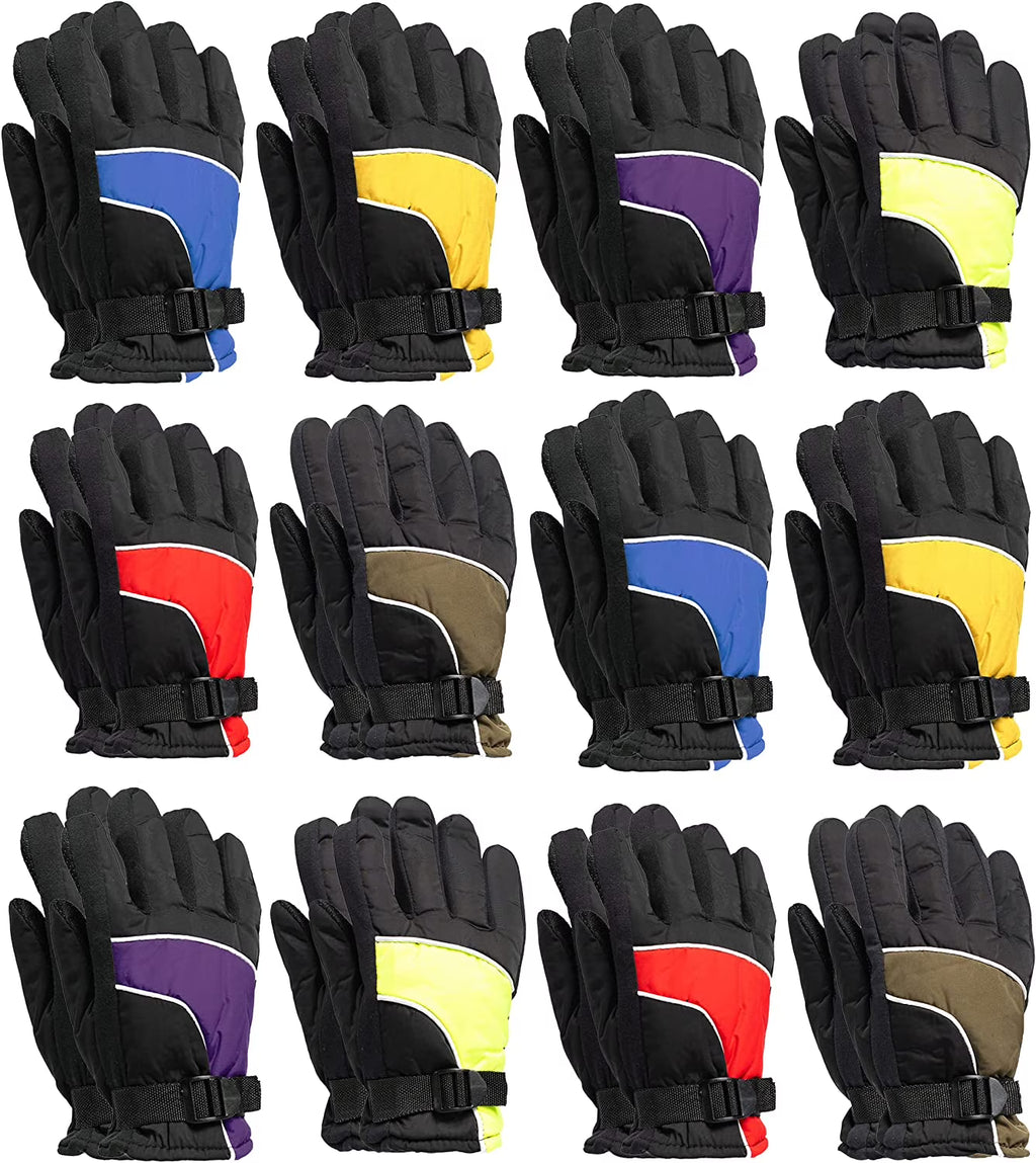 12 PACK Fleece Lined Water Resistant Kids Ski Gloves P9253