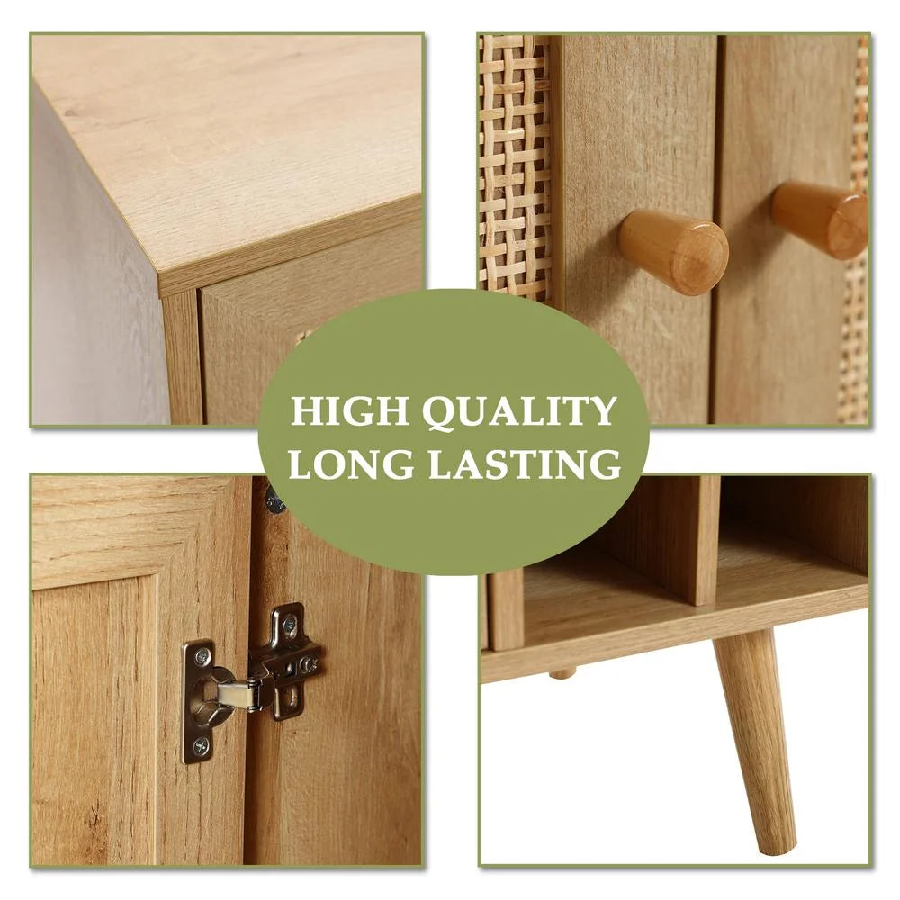Light Oak Engineered Wood Rattan Wine and Storage Cabinet Z221