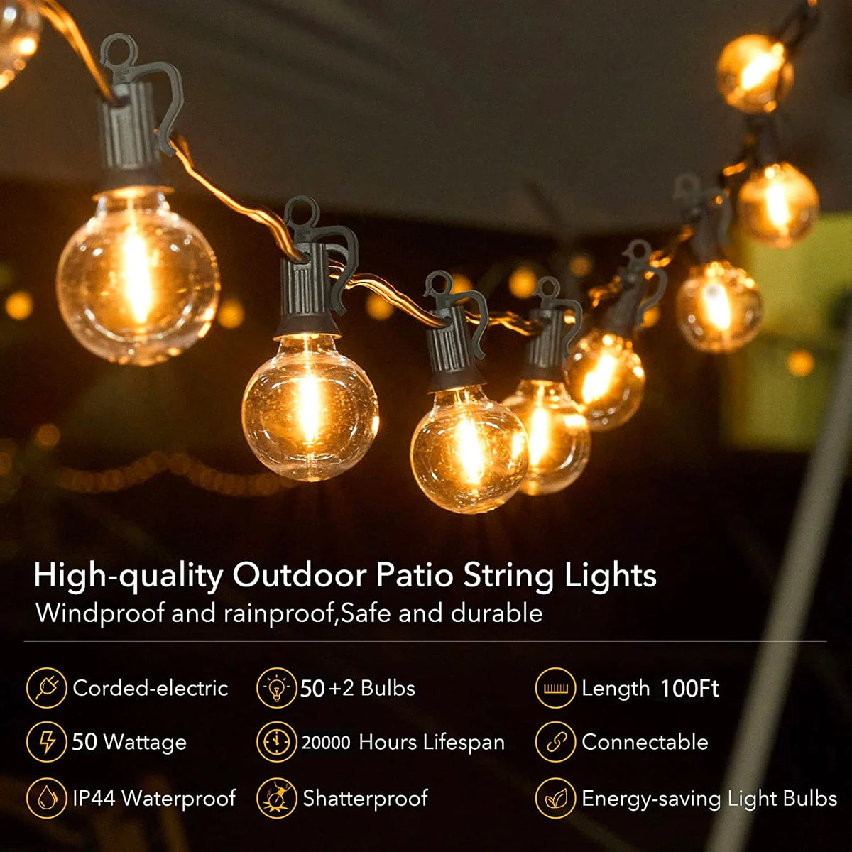 Outdoor String Lights with 50 LED Bulbs R9408