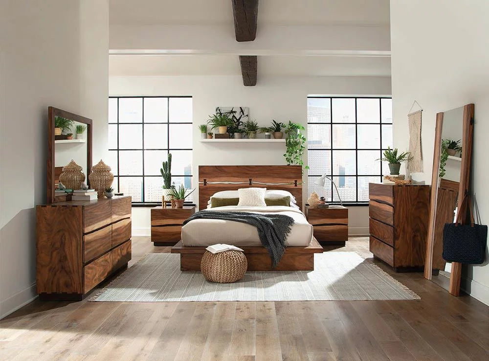 Queen Bed Smokey Walnut and Coffee Bean A688