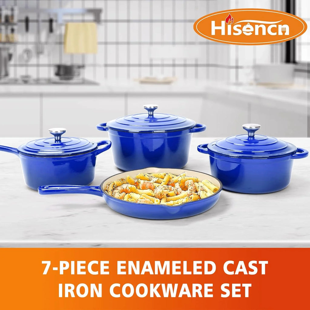 7 Piece Enameled Cast Iron Cookware Set with Ceramic Nonstick Coating C6929